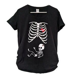 Women's Baby Girl Skeleton Pregnancy Maternity Shirt Large, Black, Shirred Sides